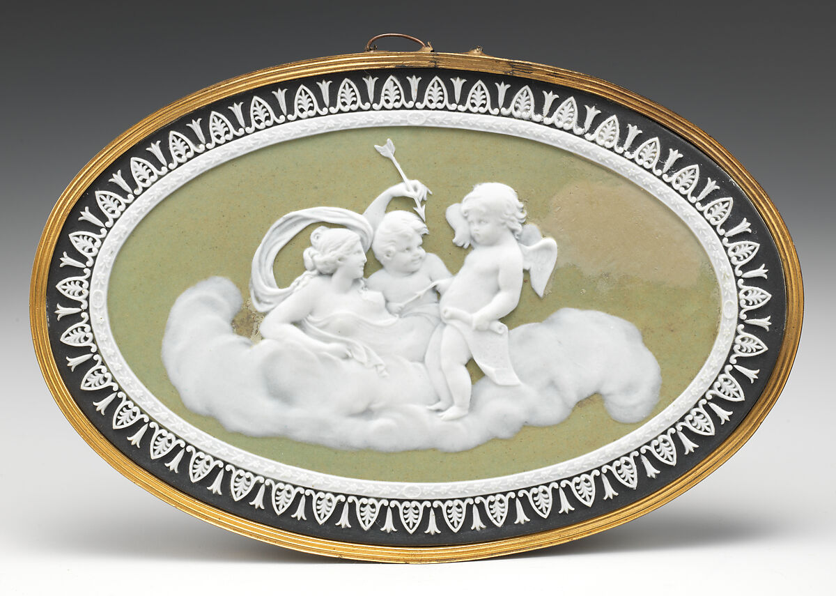 Plaque, Josiah Wedgwood (British, Burslem, Stoke-on-Trent 1730–1795 Burslem, Stoke-on-Trent), Jasperware, black back, British, Etruria, Staffordshire 