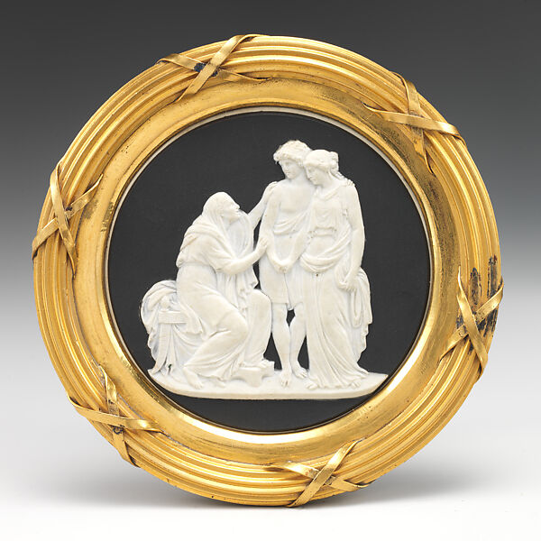 Old woman exhorting a youth and a maiden, Josiah Wedgwood and Sons (British, Etruria, Staffordshire, 1759–present), Basalt ware, British, Etruria, Staffordshire 