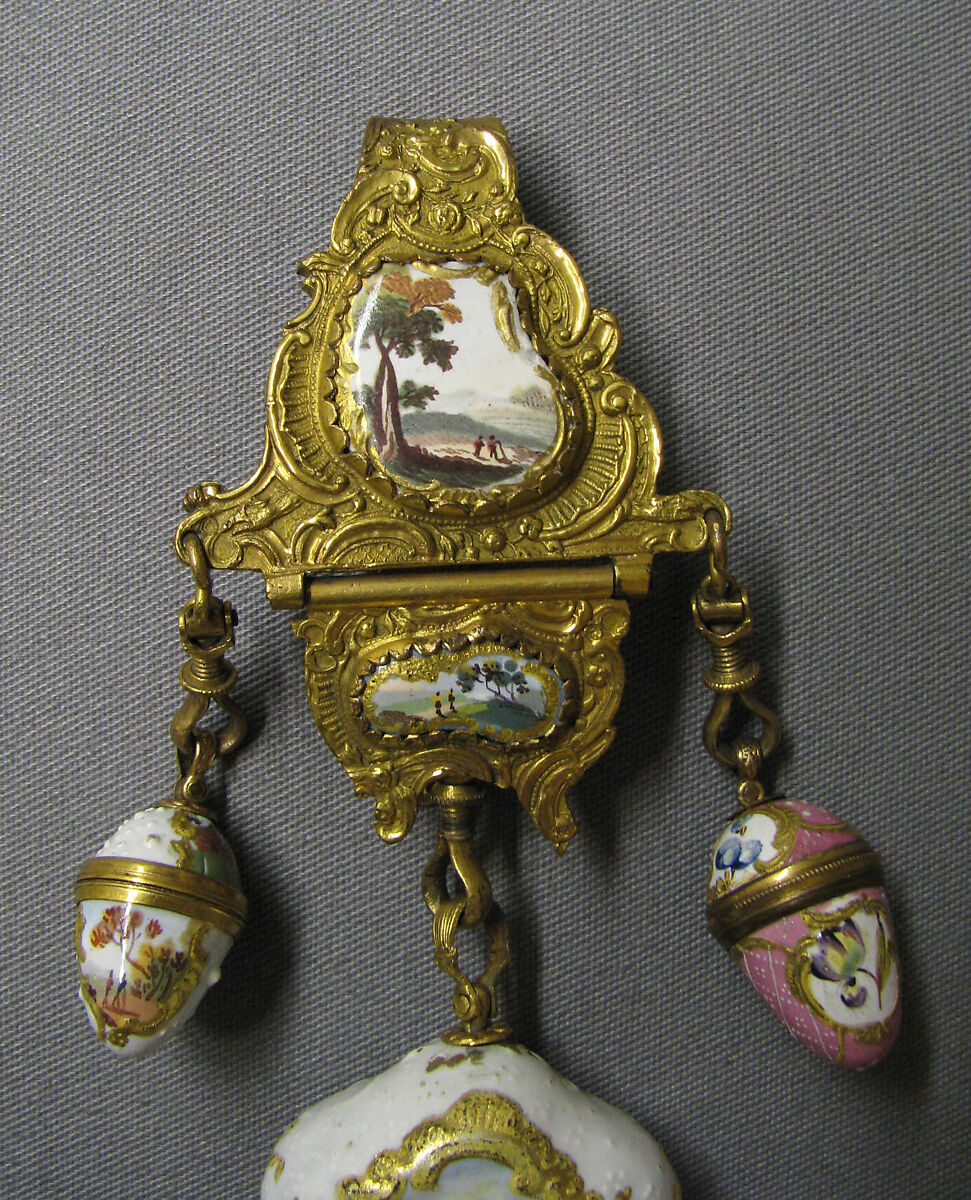 Nécessaire and châtelaine, Enameled copper, British, South Staffordshire