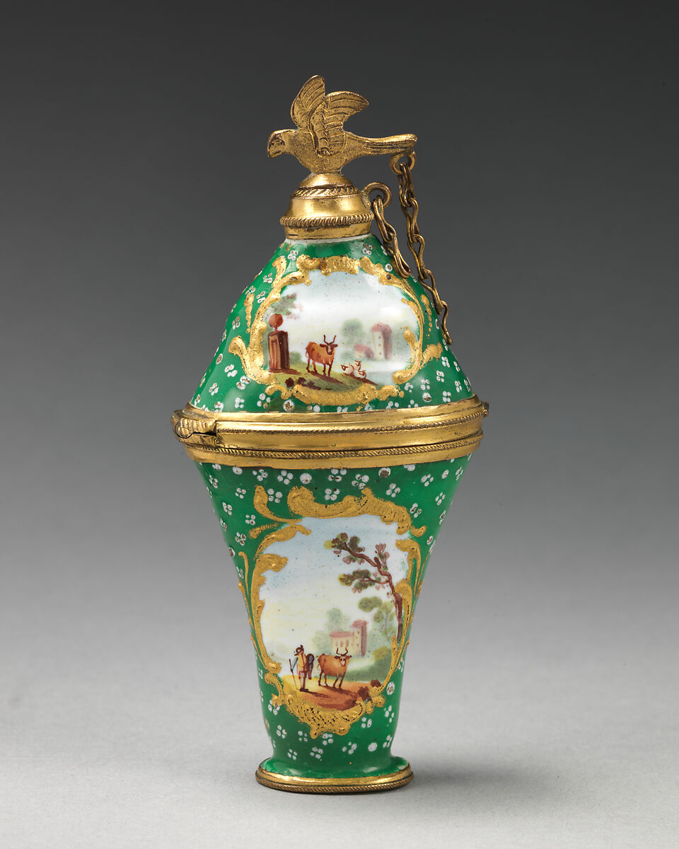 Scent bottle, Enamel on copper, British, Staffordshire 