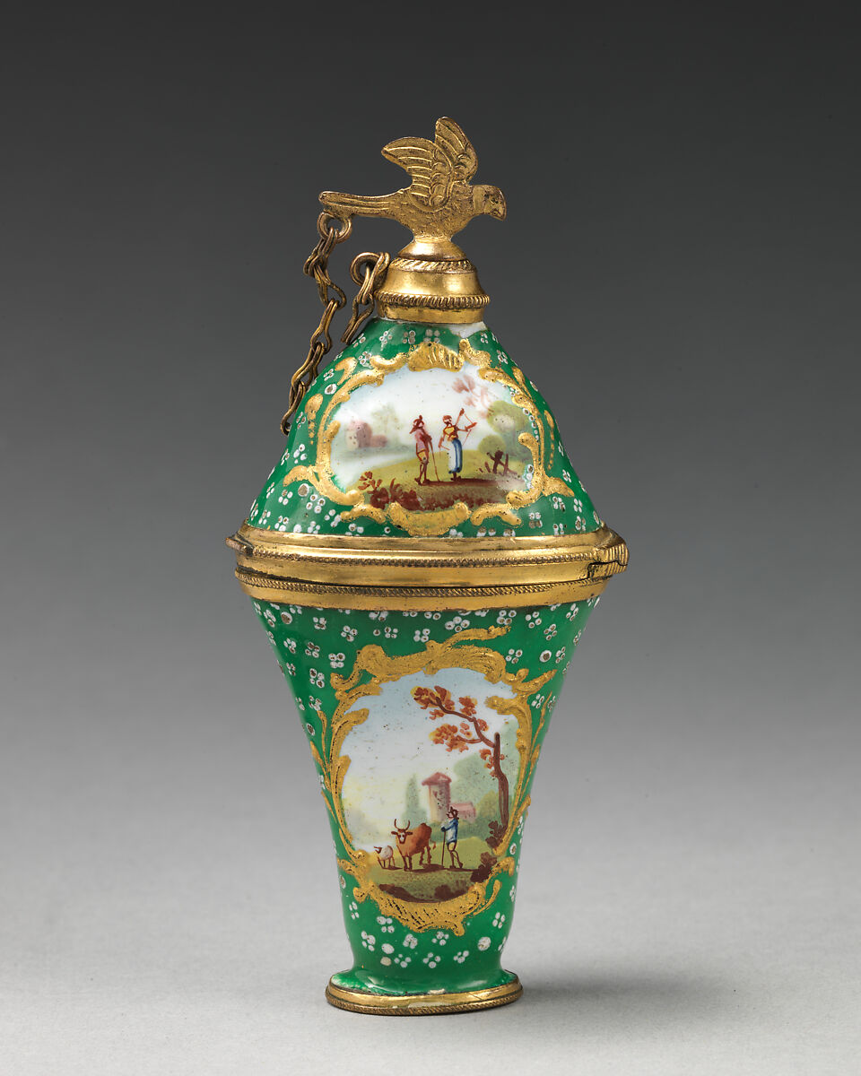 Scent bottle, Enamel on copper, British, South Staffordshire