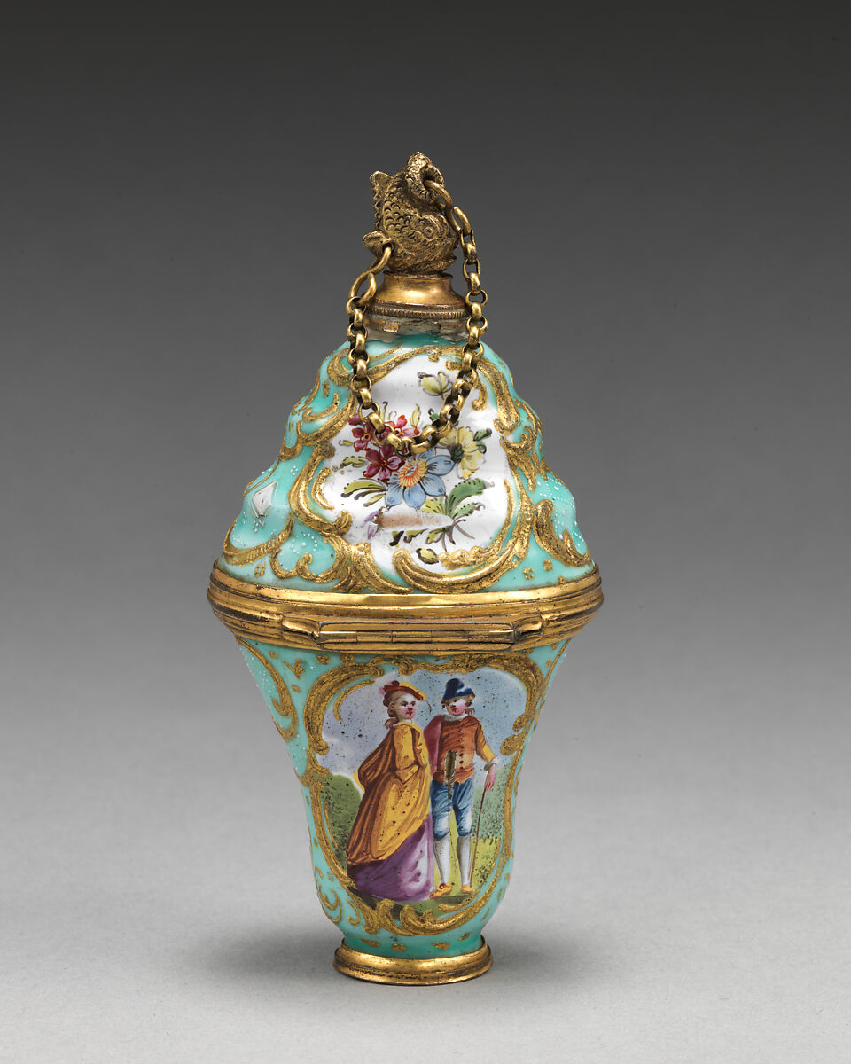 Scent bottle, one side based on print published by Robert Sayer (British, Sunderland 1725–1794 Bath), Enameled copper, British, South Staffordshire