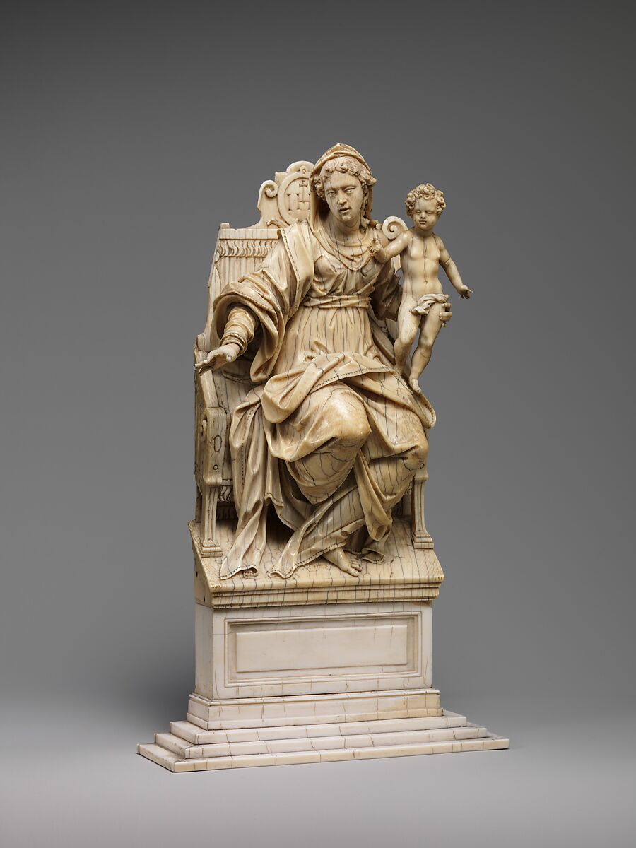 Virgin and Child Enthroned, Manner of Christoph Angermair (German, ca. 1580–1633), Ivory, German