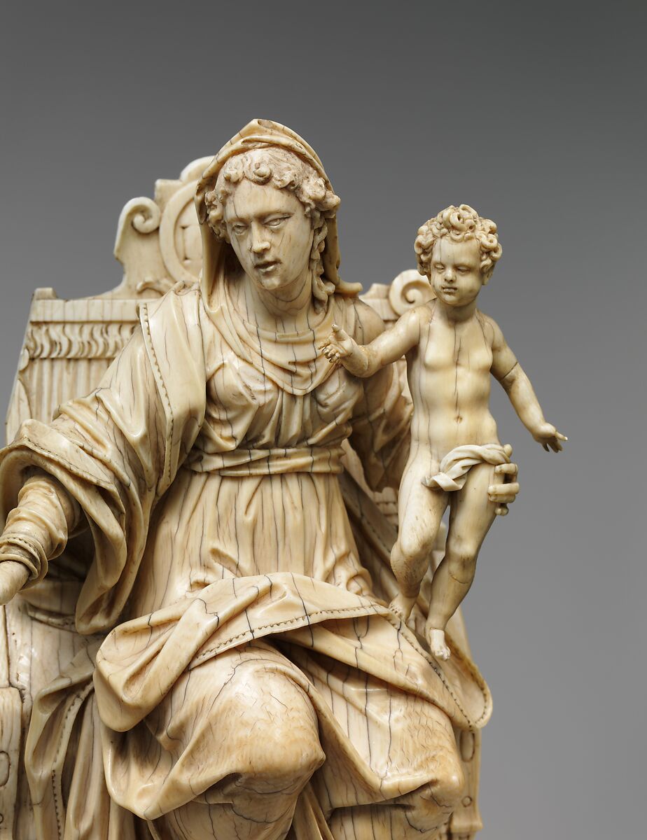 Virgin and Child Enthroned, Manner of Christoph Angermair (German, ca. 1580–1633), Ivory, German