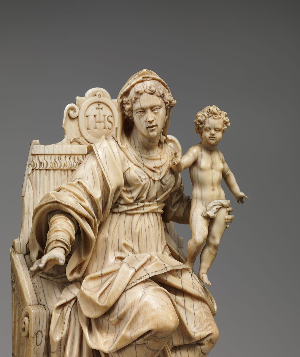 Virgin and Child Enthroned, Manner of Christoph Angermair (German, ca. 1580–1633), Ivory, German