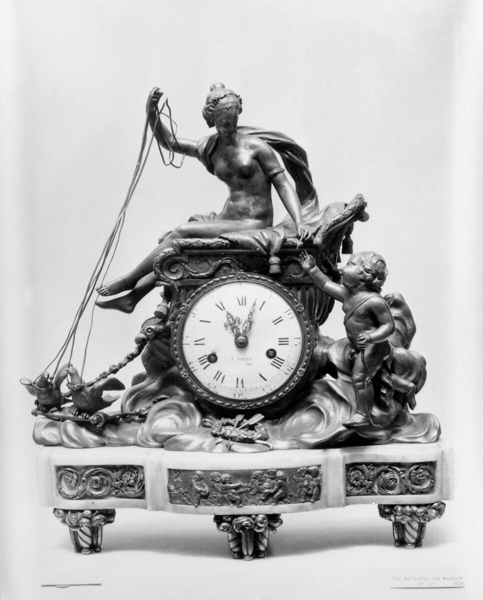 Mantel clock with Venus and Cupid, Clockmaker: Renacle-Nicolas Sotiau (1749, master 1782, died 1791), Case: gilt bronze, Carrara marble; Dial: white enamel, French, Paris 