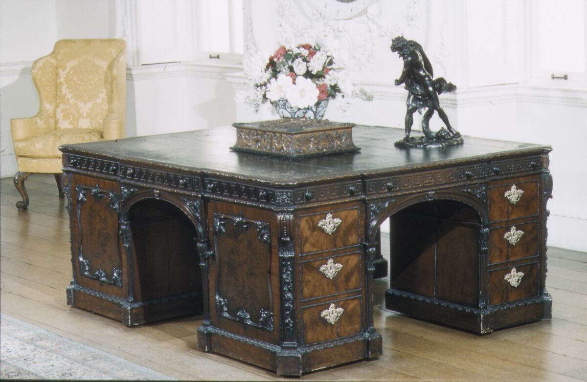 Library table, William Vile (British, Somerset 1715–1767 London), Cuban mahogany, veneered on oak, British 