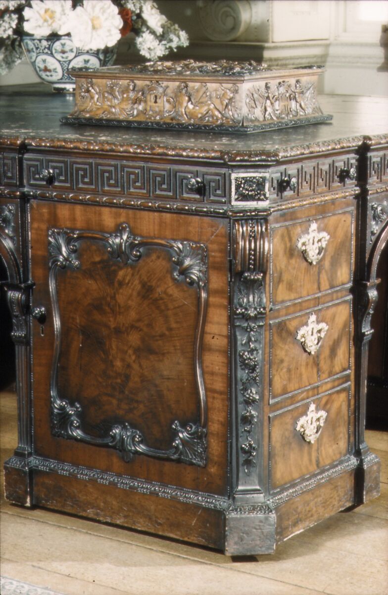 Library table, William Vile (British, Somerset 1715–1767 London), Cuban mahogany, veneered on oak, British