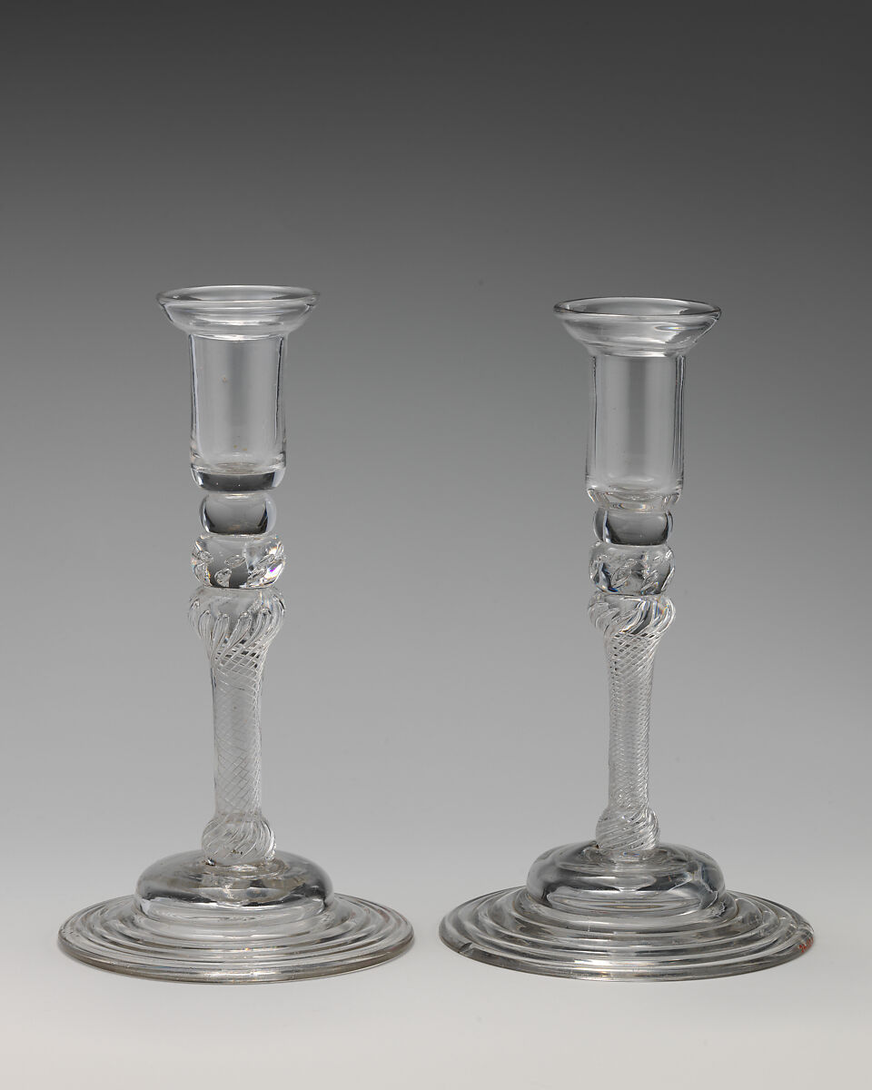 Candlestick (one of a pair), Glass, British