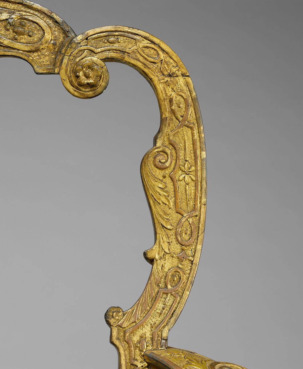 Settee, Possibly made by Benjamin Goodison (British, 1700–1767), Gilded gesso on walnut; previously covered in eighteenth-century blue silk damask not original to the settee, British