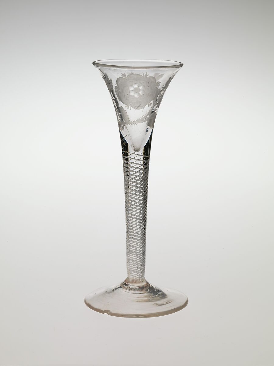 Wineglass with Jacobite emblems, Glass, British 