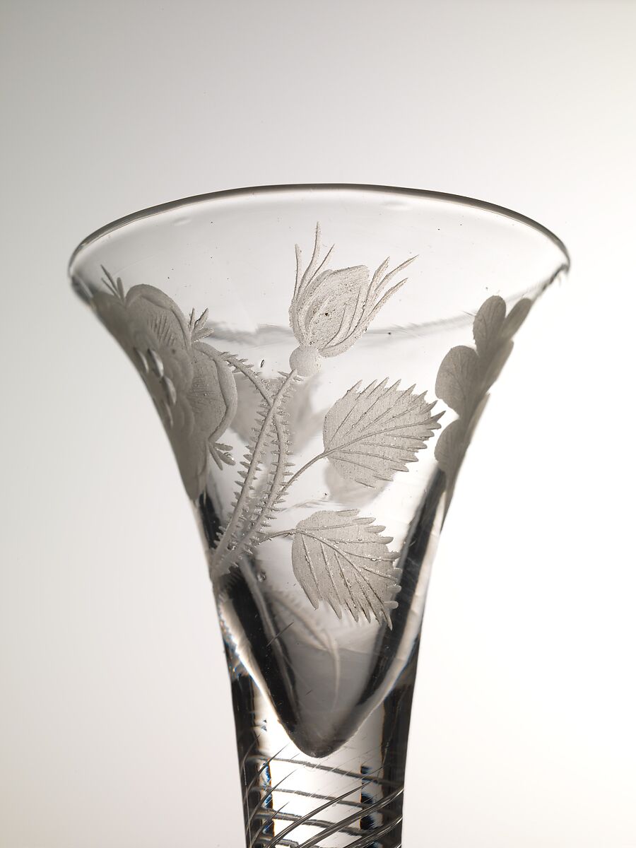 Wineglass with Jacobite emblems, Glass, British