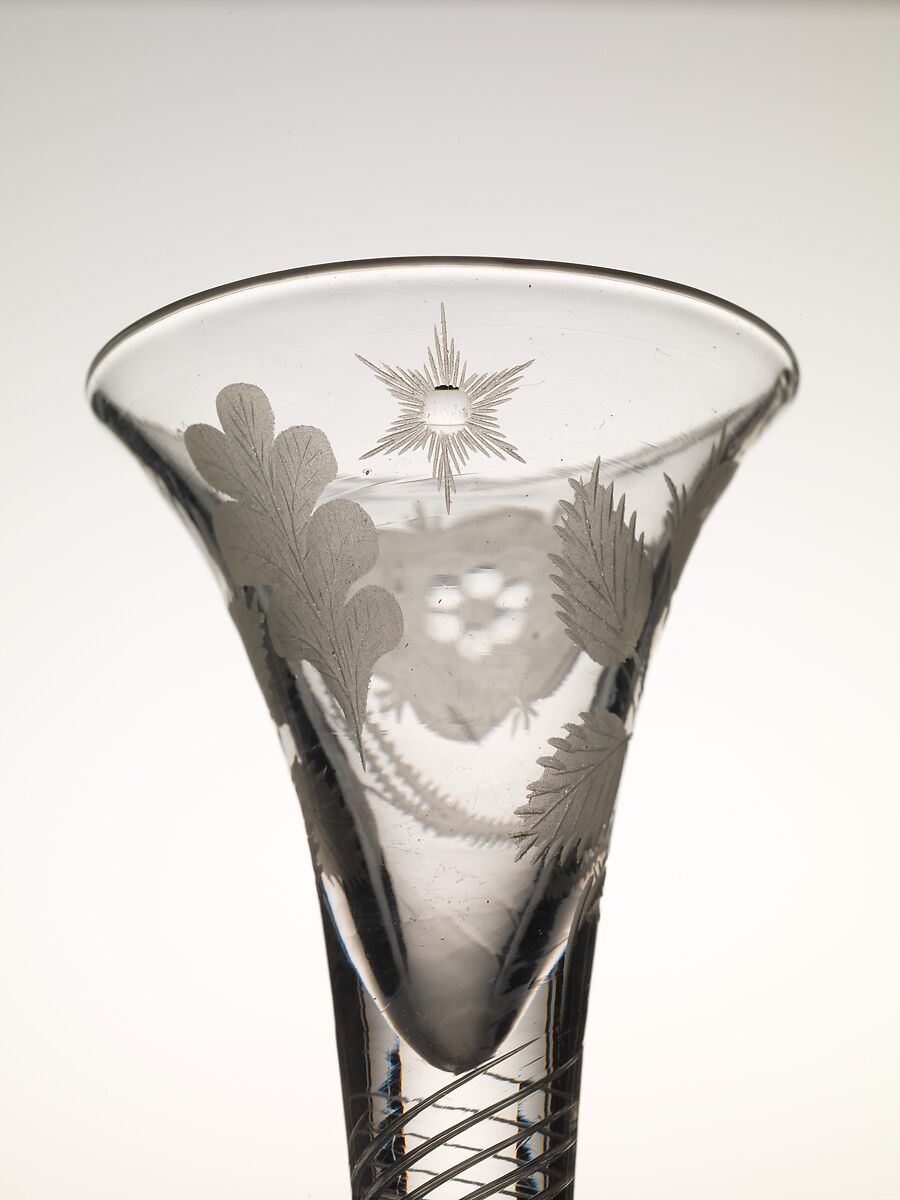Wineglass with Jacobite emblems, Glass, British