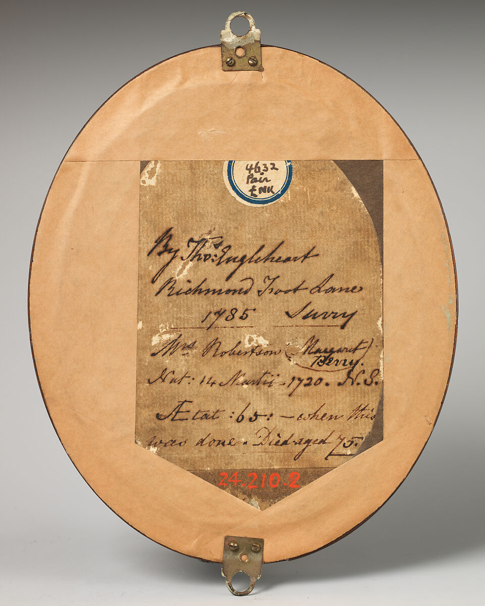 Mrs. Robertson (Margaret Berry), 1720–1795, Thomas Engleheart (British, 1745–1786), White wax against dark glass; frame: black wood, British