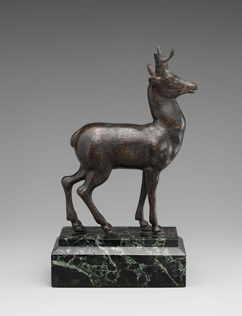 Deer, Bronze, on green marble base, Northern Italian 
