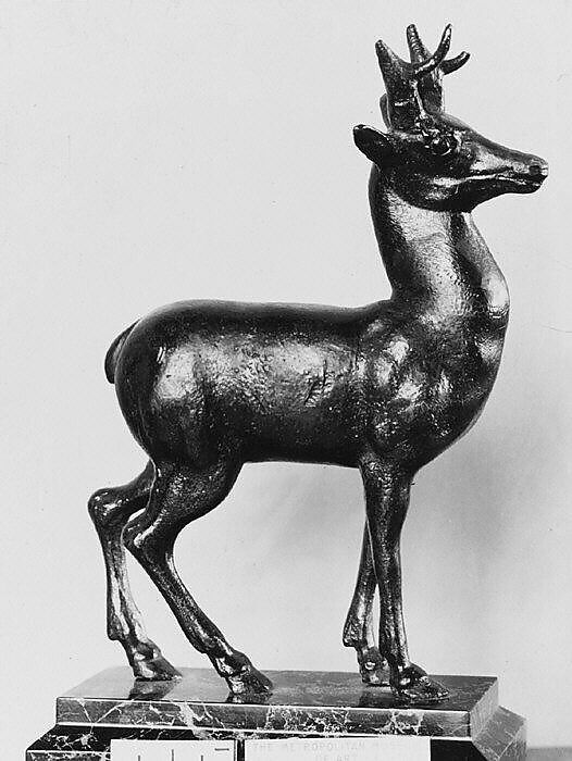 Deer, Bronze, on green marble base, Northern Italian