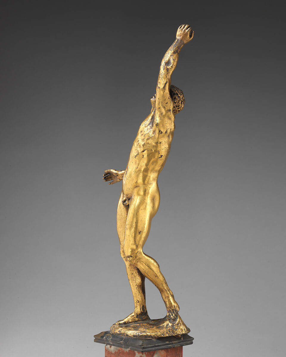 Man with Arm Raised, Gilt bronze, on marble base, possibly Italian, Venice