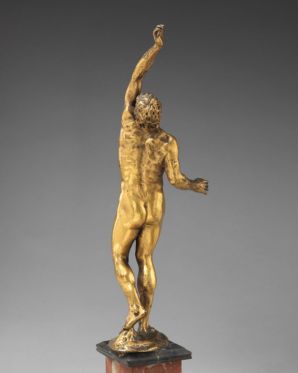 Man with Arm Raised, Gilt bronze, on marble base, possibly Italian, Venice