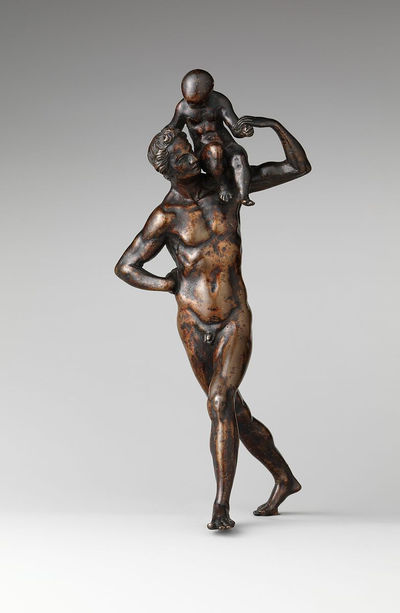 Man Carrying a Child on His Shoulder, Barthélemy Prieur (French, Berzieux ca. 1536–1611 Paris), Bronze, French, probably Paris 