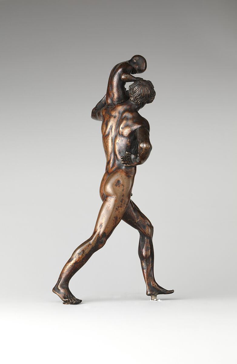 Man Carrying a Child on His Shoulder, Barthélemy Prieur (French, Berzieux ca. 1536–1611 Paris), Bronze, French, probably Paris