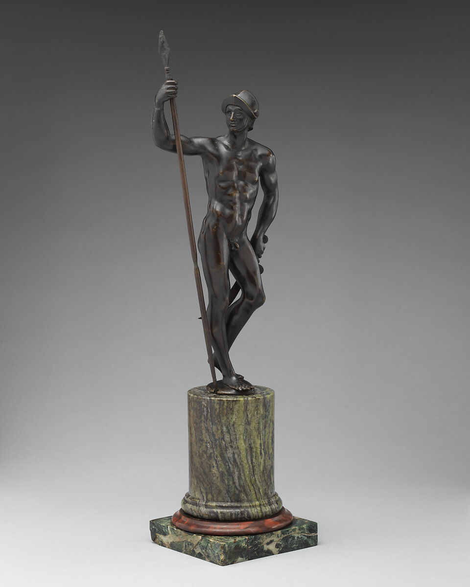 Nude Warrior with Helmet, Spear and Sword, Bronze, possibly Italian