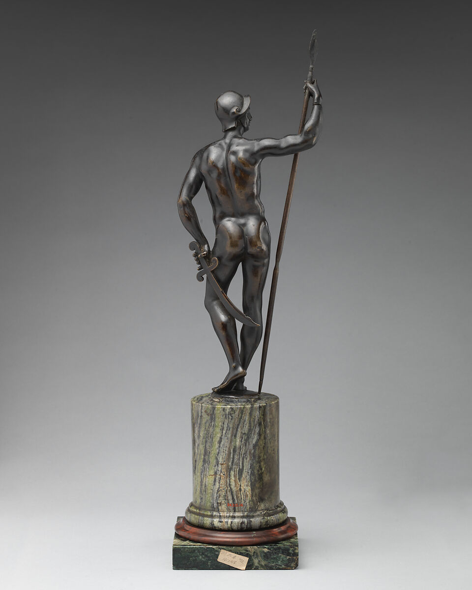 Nude Warrior with Helmet, Spear and Sword, Bronze, possibly Italian