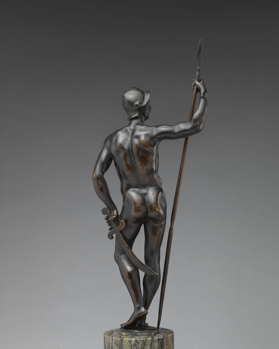 Nude Warrior with Helmet, Spear and Sword, Bronze, possibly Italian