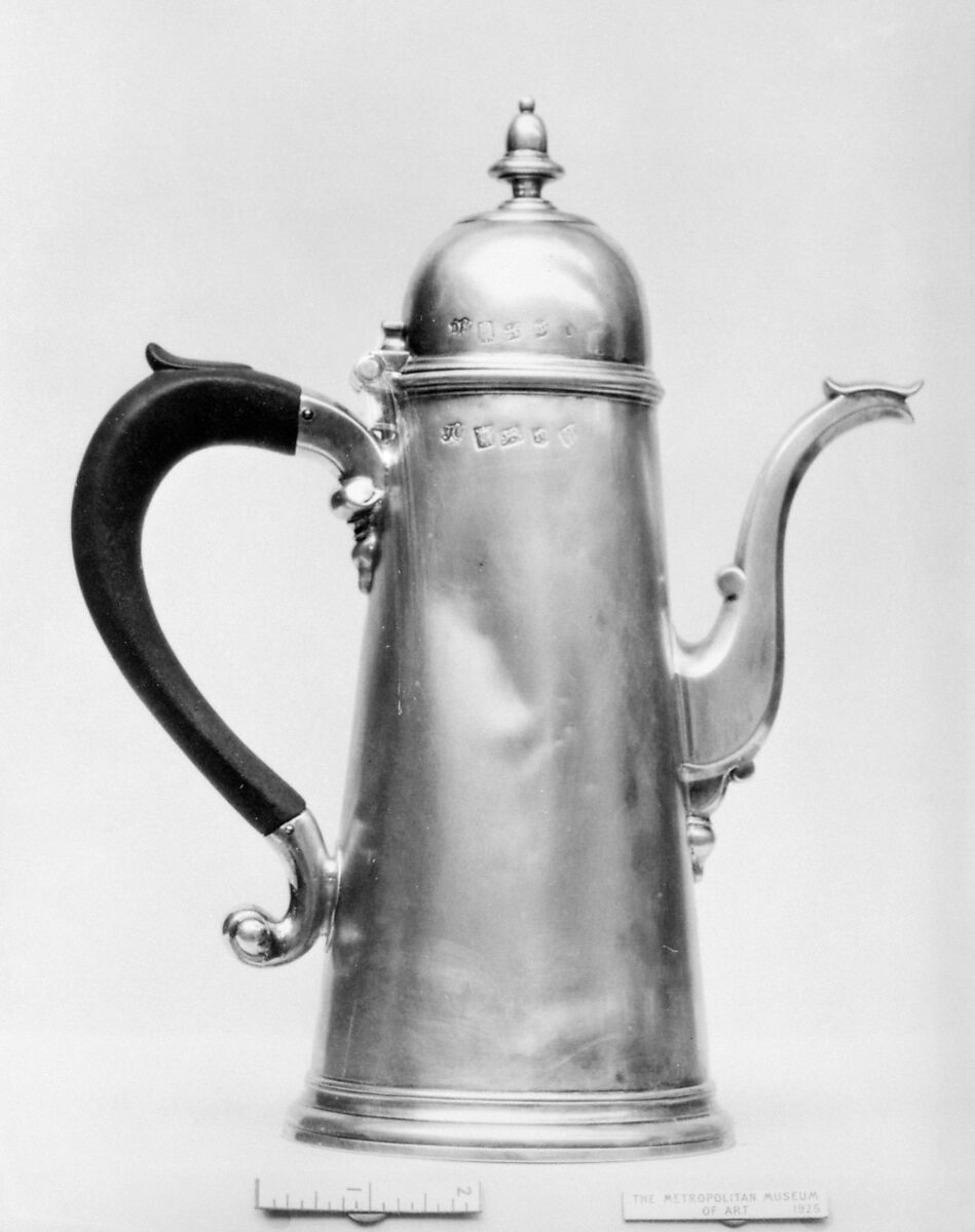 Coffeepot, Joseph Collier, Silver, wood, British, Exeter
