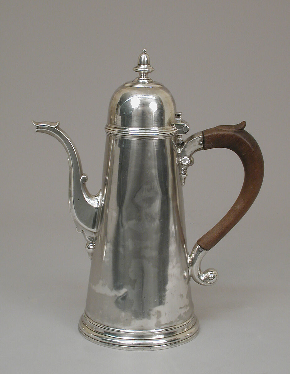 Coffeepot, Joseph Collier, Silver, wood, British, Exeter 