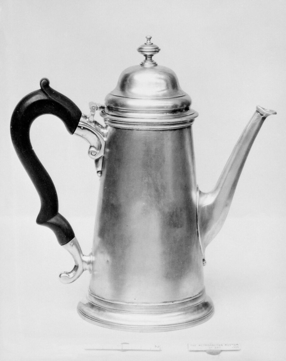 Coffeepot, John Langlands, Silver, wood, British, Newcastle 