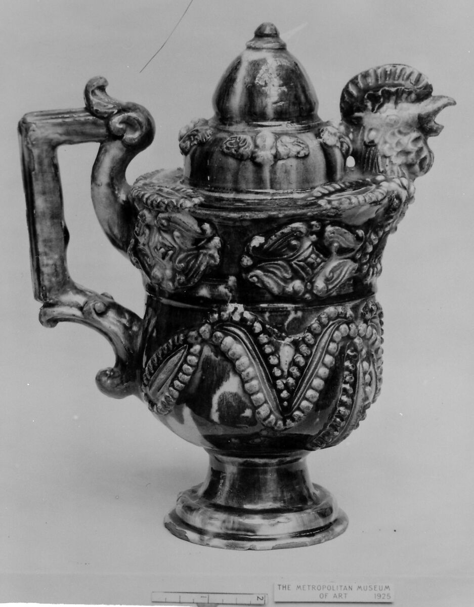 Rosewater jug, Glazed earthenware, French, Avignon 