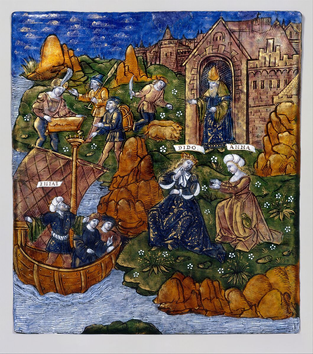 Aeneas Departs from Carthage (Aeneid, Book IV), Master of the Aeneid (active ca. 1530–40), Painted enamel on copper, partly gilt, French, Limoges 