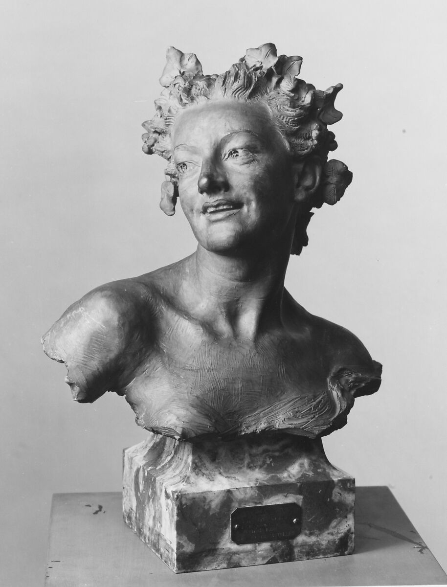 Bacchante with vine leaves, Jean-Baptiste Carpeaux (French, Valenciennes 1827–1875 Courbevoie), Terracotta; marble base, French