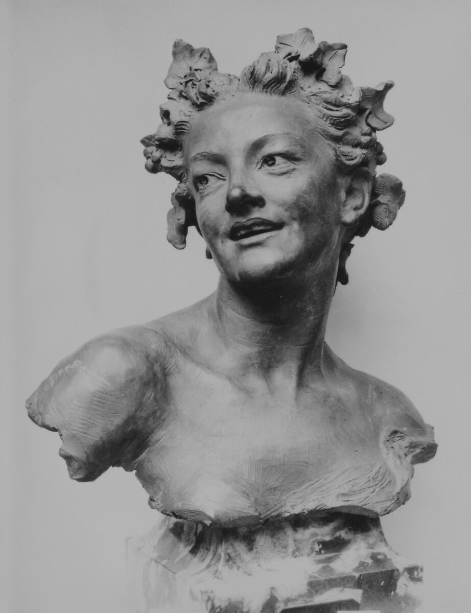 Bacchante with vine leaves, Jean-Baptiste Carpeaux (French, Valenciennes 1827–1875 Courbevoie), Terracotta; marble base, French