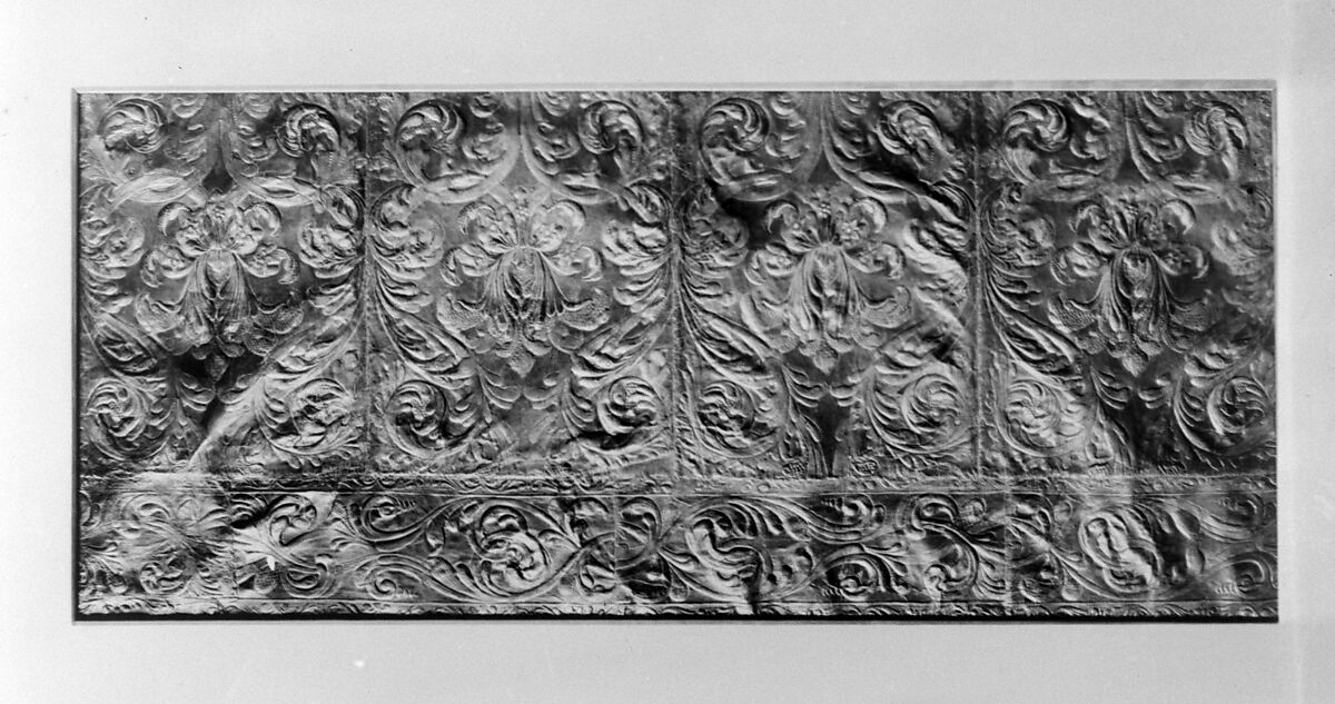 Wall hanging fragment, Leather, embossed, possibly British 