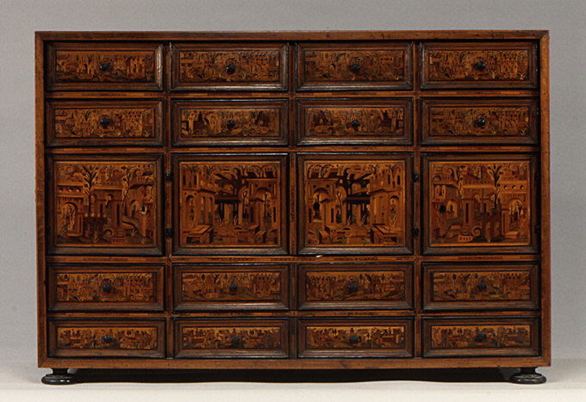 Cabinet, Pine carcass, gilded metal, Southern German, Augsburg