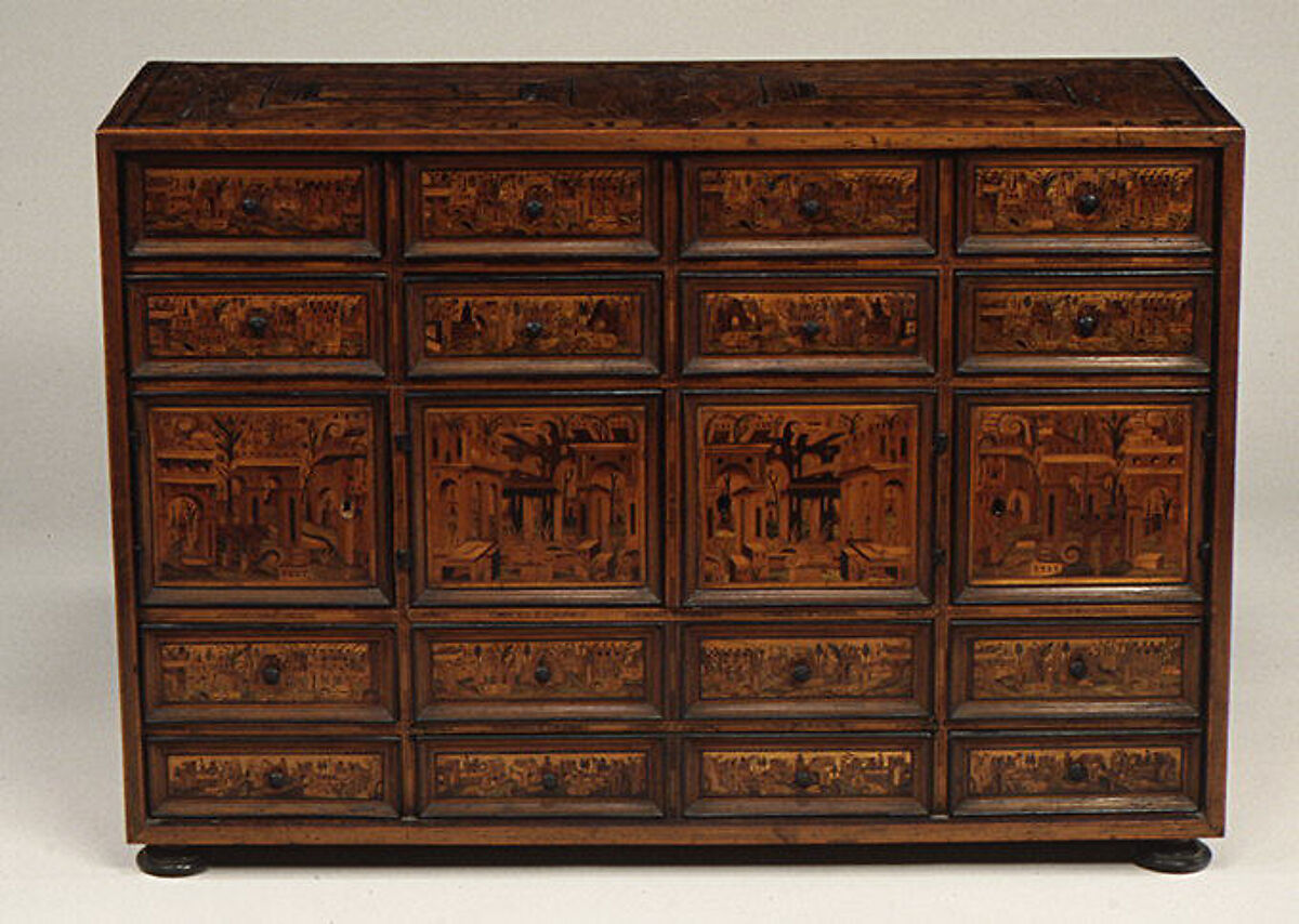 Cabinet, Pine carcass, gilded metal, Southern German, Augsburg