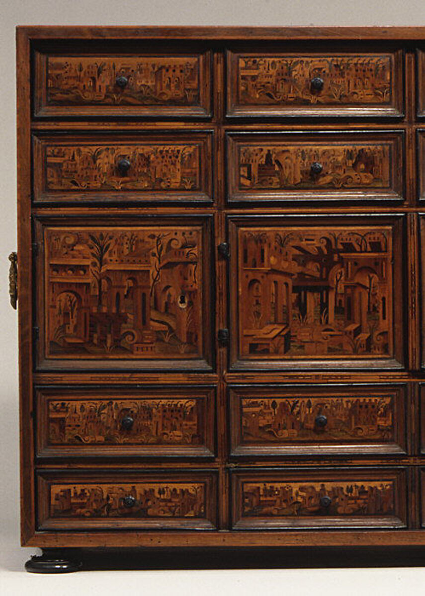 Cabinet, Pine carcass, gilded metal, Southern German, Augsburg