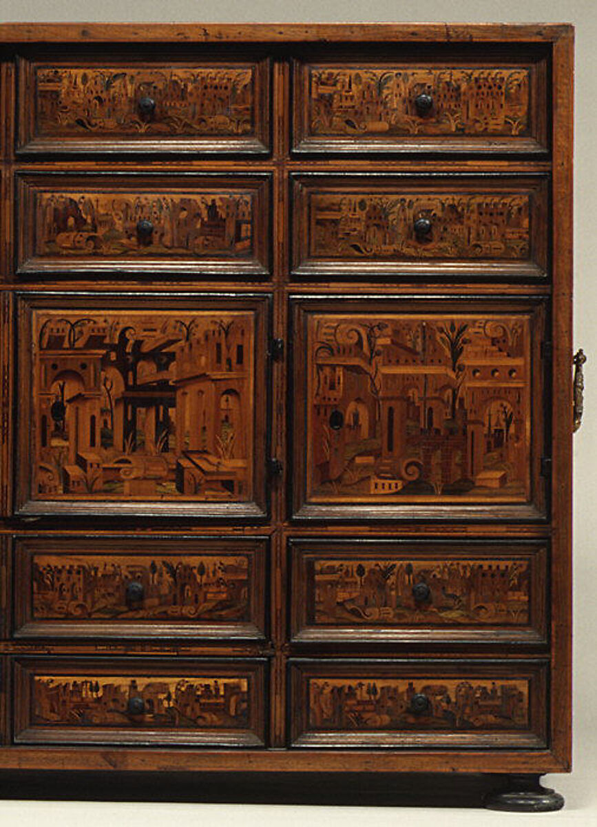 Cabinet, Pine carcass, gilded metal, Southern German, Augsburg