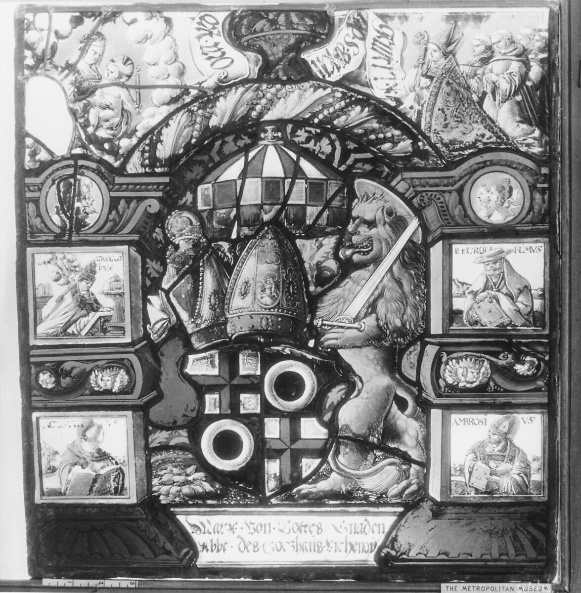 Panel with arms of an abbot of Lichenow, Stained glass, Swiss, possibly Constance 
