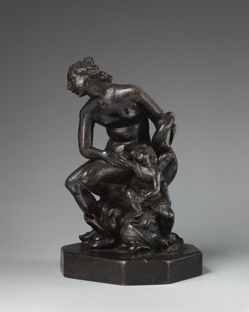 Venus and Cupid, seated on dolphins, Bronze, possibly British