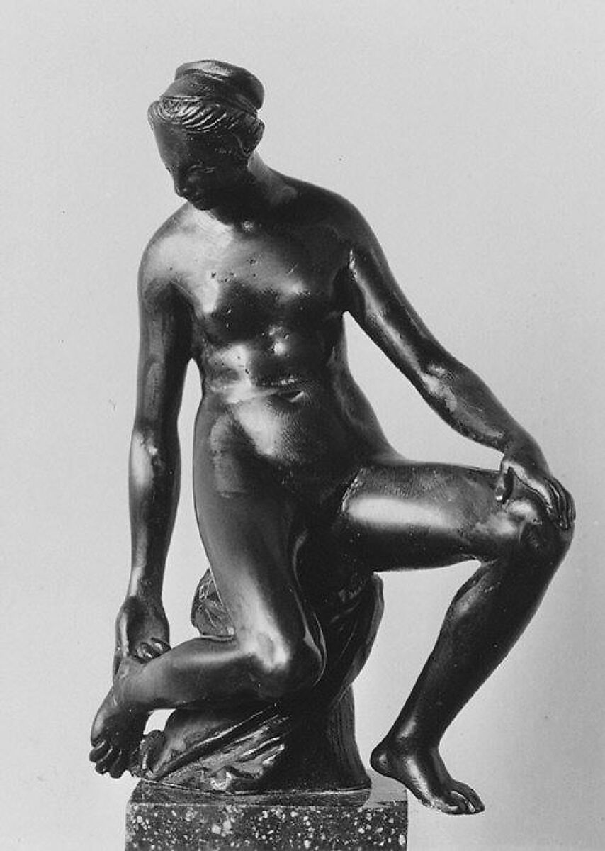 Seated Nude Woman Touching her Foot, Barthélemy Prieur (French, Berzieux ca. 1536–1611 Paris), Bronze, French, Paris 