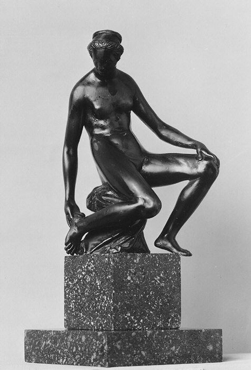 Seated Nude Woman Touching her Foot, Barthélemy Prieur (French, Berzieux ca. 1536–1611 Paris), Bronze, French, Paris