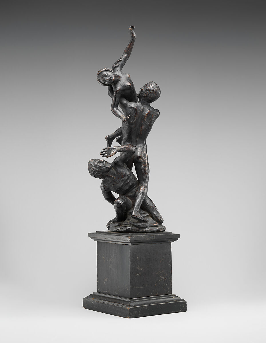 Abduction of a Sabine Woman, Follower of Giambologna (Netherlandish, Douai 1529–1608 Florence), Bronze, black wood base, Italian, possibly Florence 