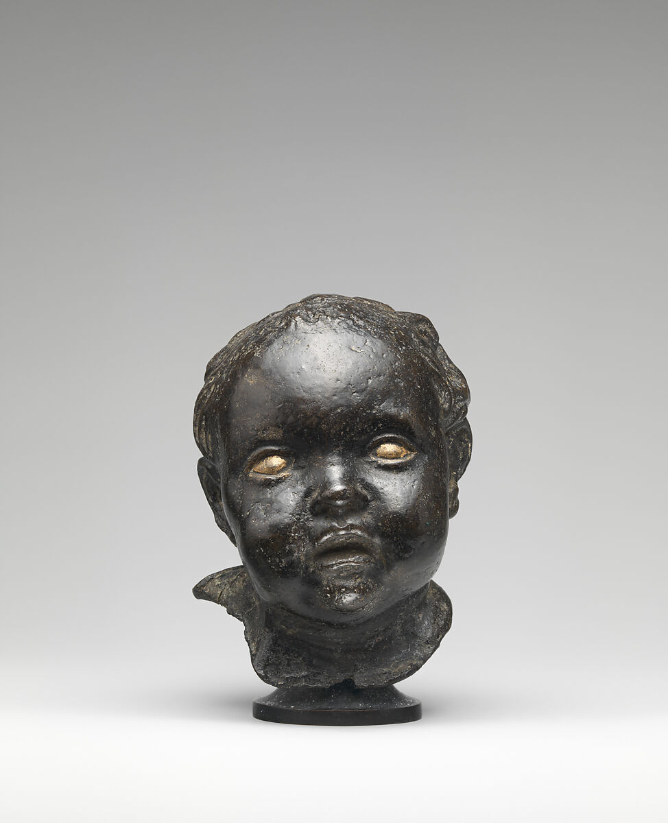 Head of a Child with Hair, Bronze, eyes polished, Northern Italian 