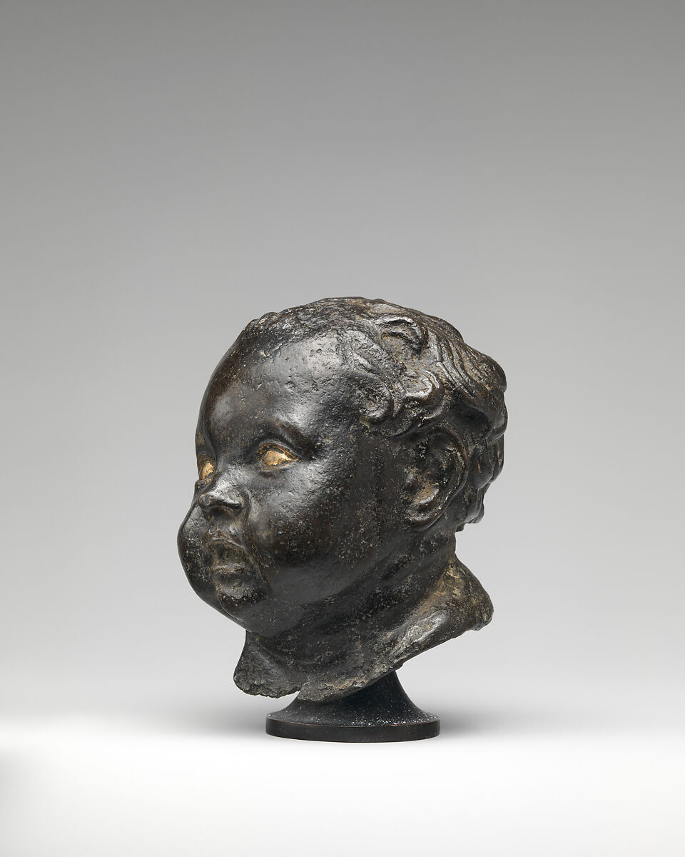 Head of a Child with Hair, Bronze, eyes polished, Northern Italian