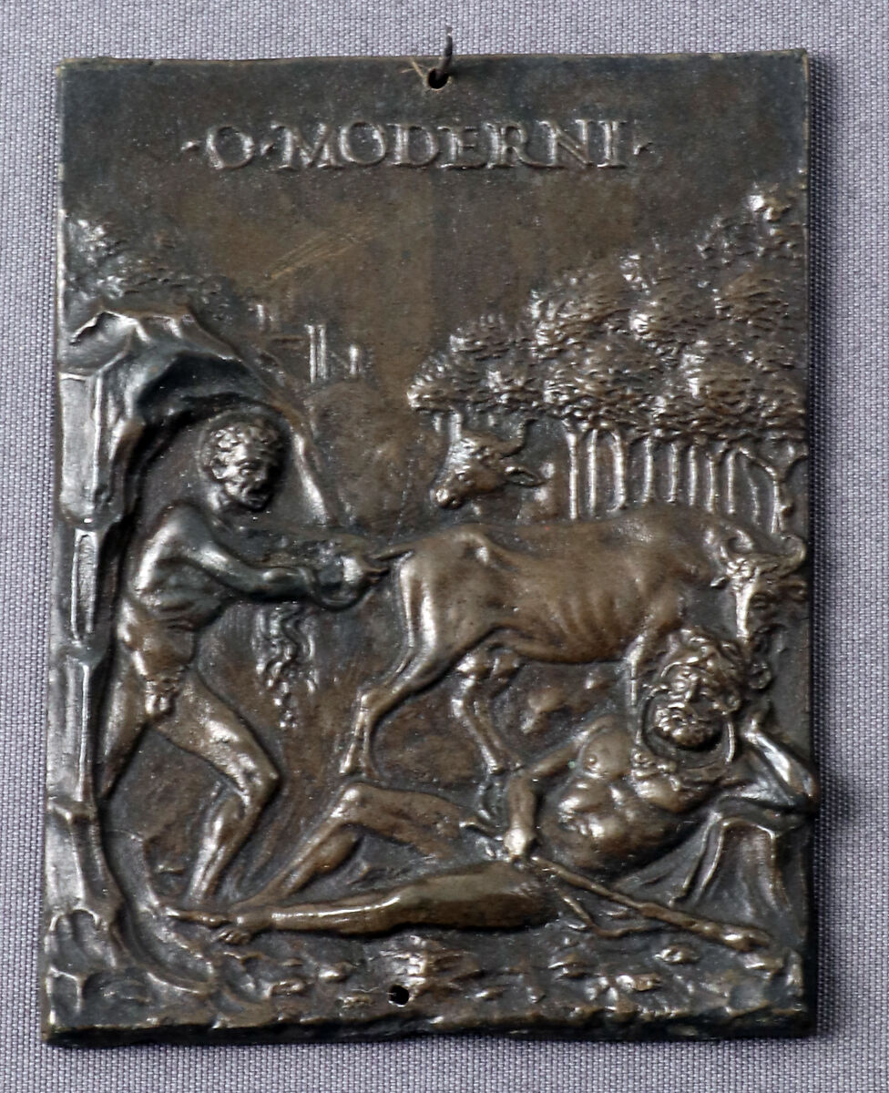 Cacus Stealing the Oxen of Hercules, Moderno (Galeazzo Mondella) (Italian, Verona 1467–1528 Verona), Bronze, Italian 