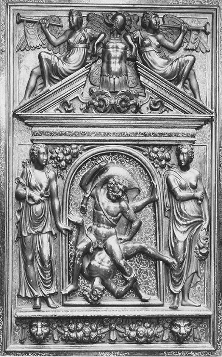 Cabinet, Style of Hugues Sambin (French, Gray ca. 1520–1601 Dijon), Carved, painted, and gilded walnut, French