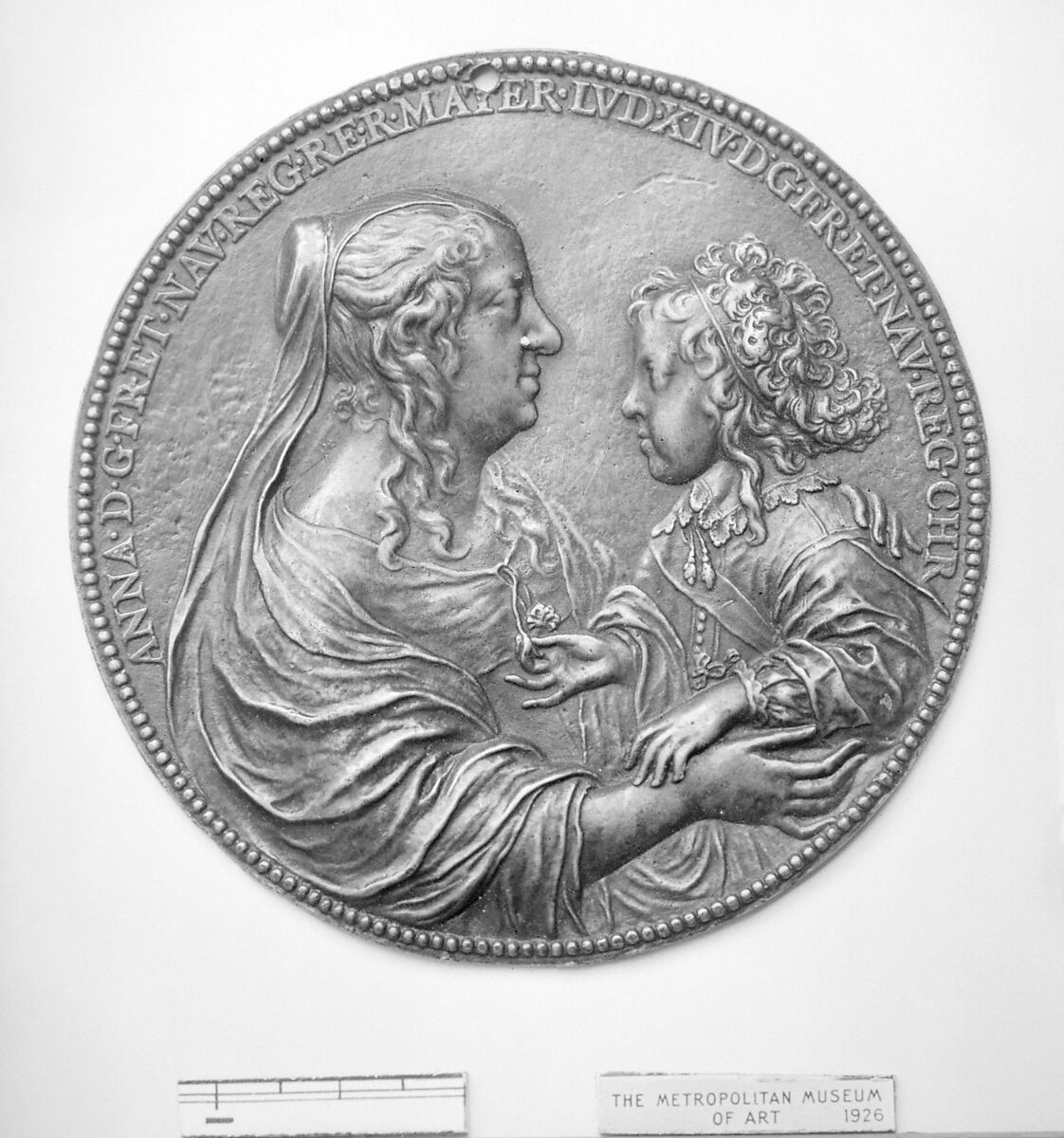 Anne of Austria, Queen Mother of France (1601–66) and her son Louis XIV (1638–1715), Medalist: Jean Varin (French, Liège baptized 1607–1672 Paris), Bronze, brown patina, French, Paris 