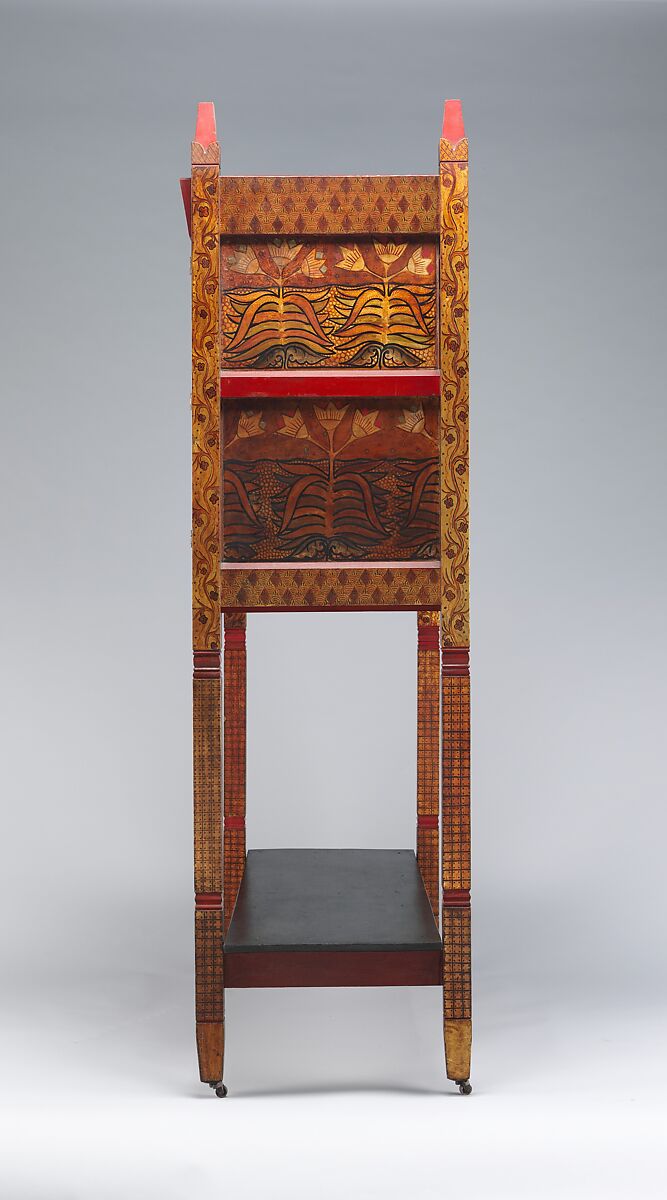 The Backgammon Players, Philip Webb (British, Oxford 1831–1915 West Sussex), Painted pine, oil paint on leather, brass, copper, British